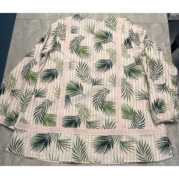 Lands End Sz L 14-16 Pink & White Striped Palms Tunic Mature Tropical Beach Cool - Picture 6 of 9
